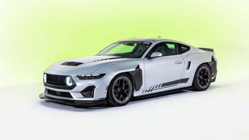 A detailed studio shot of a 2026 Ford Mustang RTR on a solid white background free wallpaper