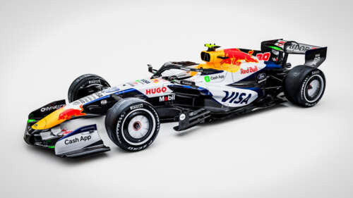The 2026 VCARB 03 Formula One car from the Racing Bulls team racing on a track. wallpaper for pc download