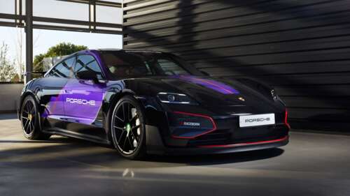 A sleek and powerful 2026 Porsche Taycan Turbo GT electric race car with advanced... free wallpaper
