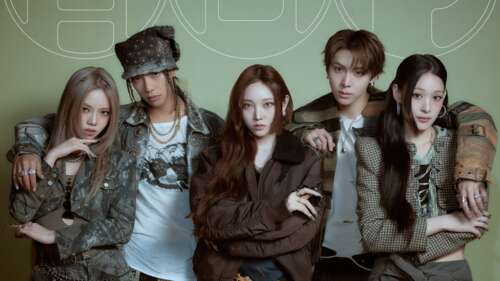 A high-quality group shot of K-pop group ALLDAY PROJECT members Youngseo, Annie,... free background