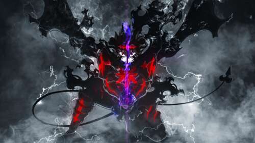 A dark, demonic character from Black Clover surrounded by crackling electric lightning. pictures for wallpaper