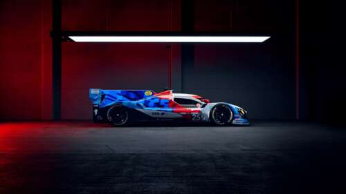 A sleek and aerodynamic BMW M Hybrid V8 LMDh prototype racing car designed for endurance... free desktop wallpaper