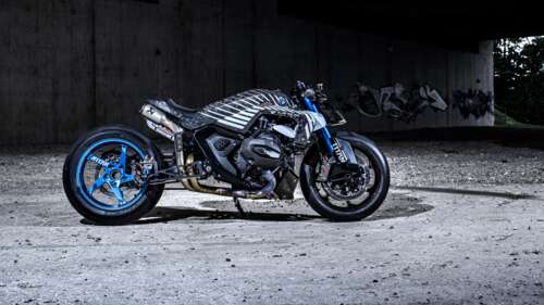 High-detail view of a custom BMW R 1300 R Titan motorcycle with a sleek metallic... wallpaper download