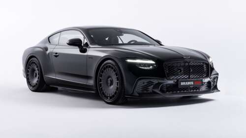 A high-resolution 5K image of a black Brabus Bentley Continental GT Speed against... hd background