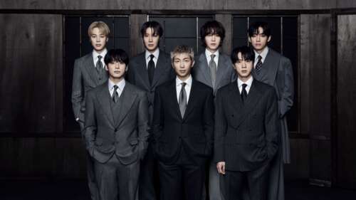 A high-resolution cinematic depiction of the K-pop group BTS in a futuristic 2026... pictures for wallpaper