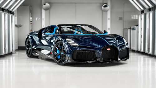 A high-performance Bugatti W16 Mistral hypercar featuring a premium blue and black... free hd wallpapers