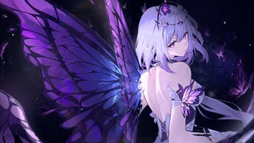 An anime girl named Castorice with a purple aesthetic and cosmic details, inspired... background images hd