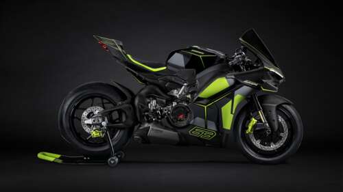 A high-detail, cinematic shot of a Ducati Panigale V4 superbike against a dark, moody... hd background