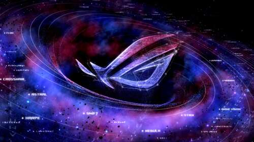 A futuristic gaming logo inspired by ASUS ROG, featuring a cybernetic eye symbol... free background