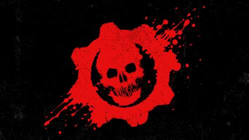 The iconic Crimson Omen skull logo from the Gears of War franchise centered on a... high definition wallpaper