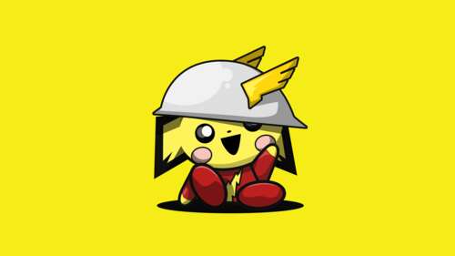 A minimalist and cute cartoon illustration of Pichu from Pokémon on a bright yellow... wallpaper