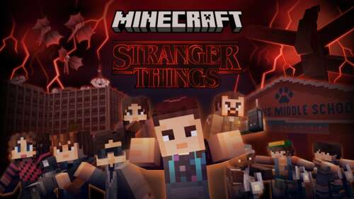 A block-based Demogorgon from Stranger Things standing in a Minecraft-style landscape. free wallpaper