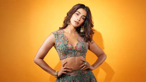 A high-resolution portrait of Indian actress Pooja Hegde wearing a decorative lehenga... pictures for wallpaper