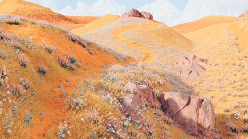A surreal landscape of rolling golden hills under a warm, yellow-toned sky. free hd wallpapers