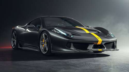 A detailed close-up of a Ferrari 458 featuring carbon fiber accents and sleek sports... background images hd