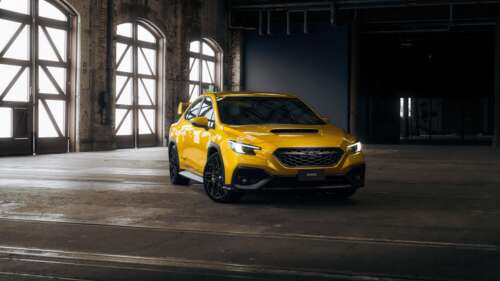 A high-resolution 5K view of the futuristic 2026 Subaru WRX concept car featuring... free background