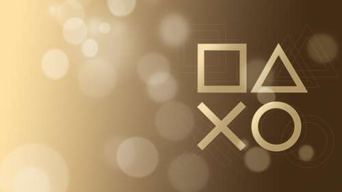 A luxurious golden PlayStation controller featuring iconic symbols on a shimmering... wallpaper
