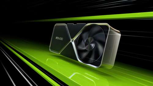 Close-up view of a powerful gaming graphics card featuring triple cooling fans and... wallpaper download