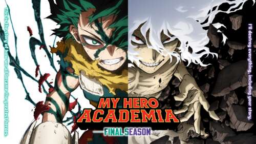 A cinematic anime scene showing Izuku Midoriya and Tomura Shigaraki facing each other... hd background
