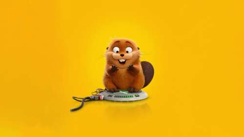 3D animated beaver character Mabel from the Pixar movie Hoppers (2026) on a yellow... wallpaper for pc download