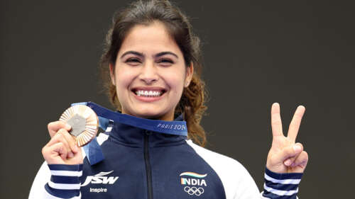 A portrait of Manu Bhaker, the Indian sport shooter. free wallpaper