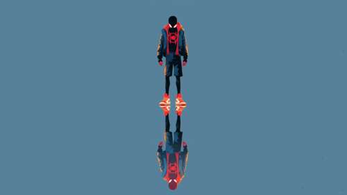 A minimalist light blue reflection of Miles Morales from Spider-Man: Into the Spider-Verse high definition wallpaper