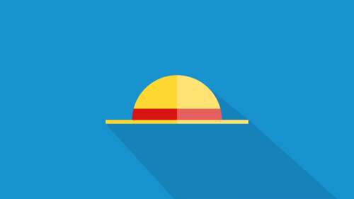 Minimalist illustration of Monkey D. Luffy from One Piece against a solid blue background