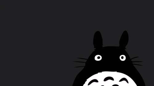 A minimalist black and white depiction of Totoro from My Neighbor Totoro against... free wallpaper