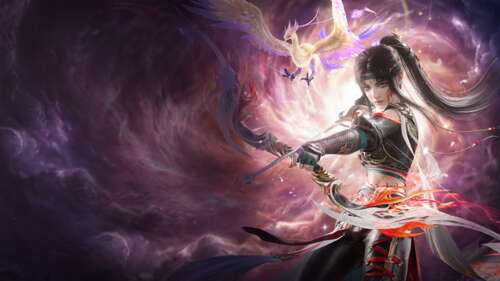 A cinematic view of a warrior from Naraka: Bladepoint equipped with ornate armor... high definition wallpaper