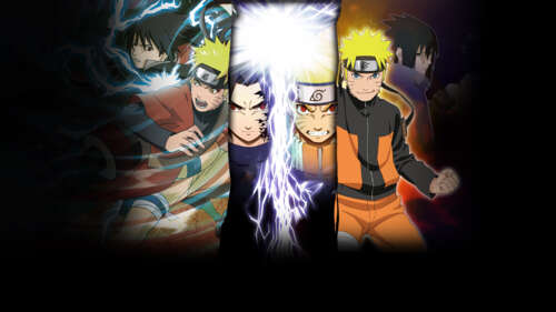 Naruto Uzumaki and Sasuke Uchiha in a stylized video game battle scene from Naruto... desktop wallpaper