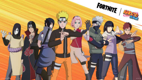 A vibrant game poster featuring Naruto Uzumaki, Sasuke Uchiha, Sakura Haruno, Kakashi...