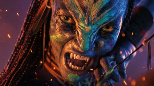 A high-resolution, cinematic portrait of Neytiri from the movie Avatar: Fire and... wallpaper download