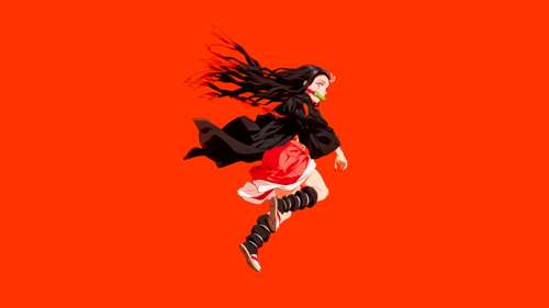 Nezuko Kamado from Demon Slayer: Kimetsu no Yaiba with a warm orange aesthetic background free background images