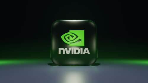 Nvidia logo in green color on a dark, atmospheric background wallpaper download
