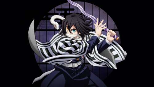 Obanai Iguro from Demon Slayer: Kimetsu no Yaiba against a black background wallpaper images