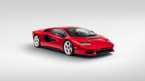 A vibrant red Lamborghini Countach LPI 800-4 supercar isolated on a clean white background. free wallpaper