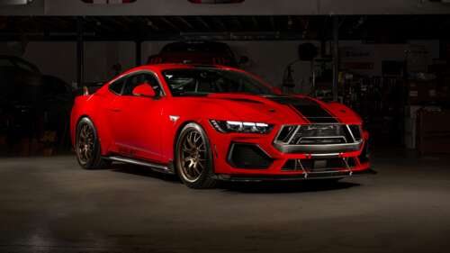 A high-detail, cinematic shot of a red Shelby Super Snake Ford Mustang. background images hd