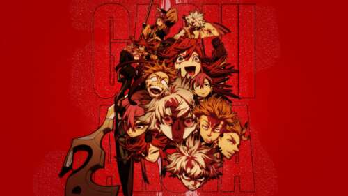 Anime poster of Rudo Surebrec from Gachiakuta featuring a dramatic red background. wallpaper photo gallery download