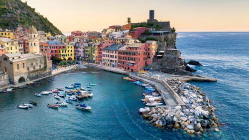 A scenic view of the colorful seaside houses in Cinque Terre, Italy, overlooking... free hd wallpapers