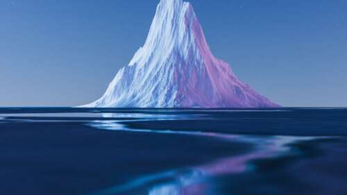 A minimalist high-resolution view of a large iceberg and glacier in a calm blue ocean... free wallpaper