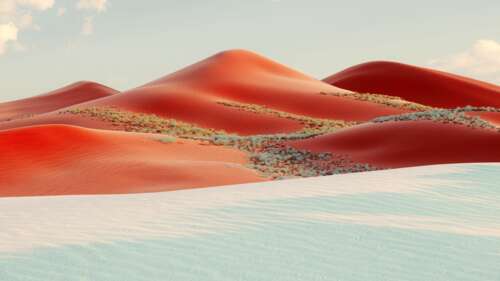 A dreamy and surreal desert landscape with smooth, flowing sand dunes under a serene,... wallpaper download