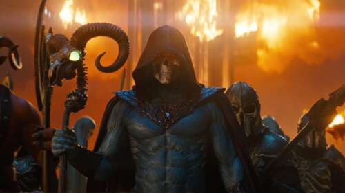 A cinematic, high-resolution close-up of the character Skeletor from Masters of the... background images hd
