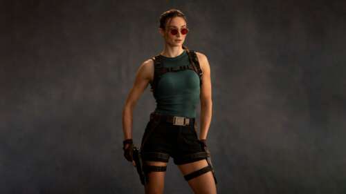 Sophie Turner portraying the character Lara Croft from the Tomb Raider franchise... free wallpaper