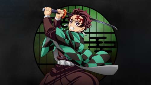 Tanjiro Kamado from Demon Slayer: Kimetsu No Yaiba set against a deep black background... free desktop wallpaper