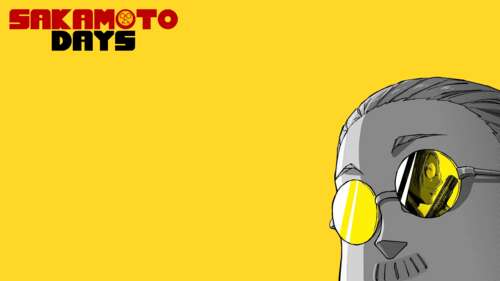 A minimalist portrait of Taro Sakamoto from Sakamoto Days against a solid yellow... wallpaper images