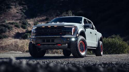 A heavily modified Ford F-150 Raptor with Vorsteiner styling elements, high-resolution...
