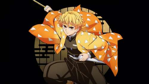 Zenitsu Agatsuma from Demon Slayer: Kimetsu No Yaiba appearing in the dark Infinity...