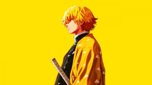 Monochromatic yellow aesthetic portrait of Zenitsu Agatsuma from Demon Slayer: Kimetsu... background images hd