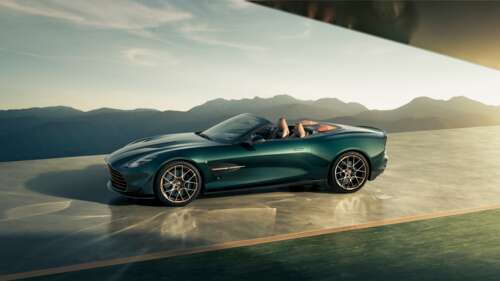 Ultra-wide cinematic shot of the 2025 Aston Martin Vanquish Volante Anniversary Edition... free wallpaper