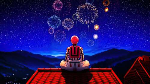 Akaza from Demon Slayer: Kimetsu No Yaiba standing on a rooftop beneath a night sky... wallpaper download